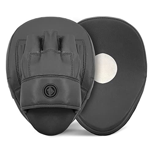 Lions Curved Focus Pads Hook & Jabs Gloves Punch Bag Mitts Boxing MMA Kick Training (Black)