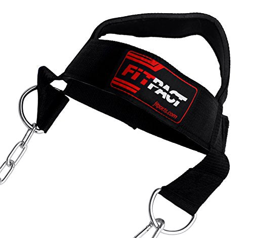 FITPACT Head Harness Neck Builder Chain Belt Weight Lifting Boxing Strength Training Padded Adjustable D-Rings Workout Bodybuilding Exercises Gym Developer Straps