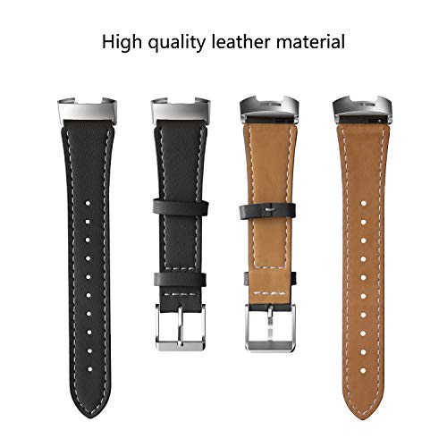 Adepoy Compatible for Fitbit Charge 3/Charge 4 Strap Leather,Classic Genuine Leather Adjustable Replacement Sport Fitness Wristband for Men Women (black)