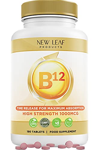 Vitamin B12 1000mcg High Strength Timed Release Max Absorption B12 Supplement Contributes to The Reduction of Tiredness and Fatigue, Helps The Nervous System and Energy Levels GMP, Made in UK