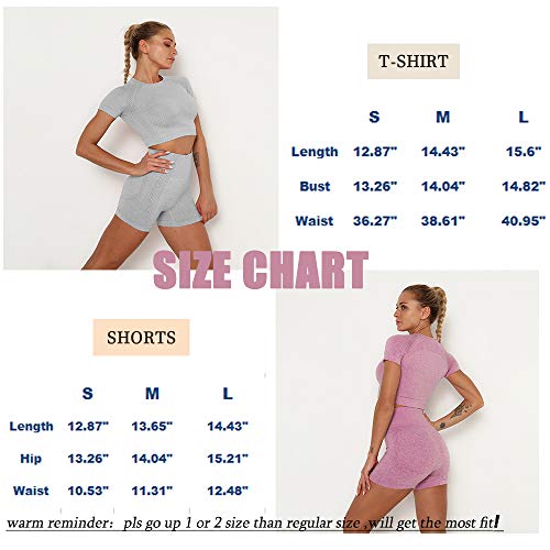 Famulily Womens Tracksuit 2 Piece Seamless Short Sleeve Top and High Waist Shorts Set Sportwear Yoga Gym Wear Set Burgund M