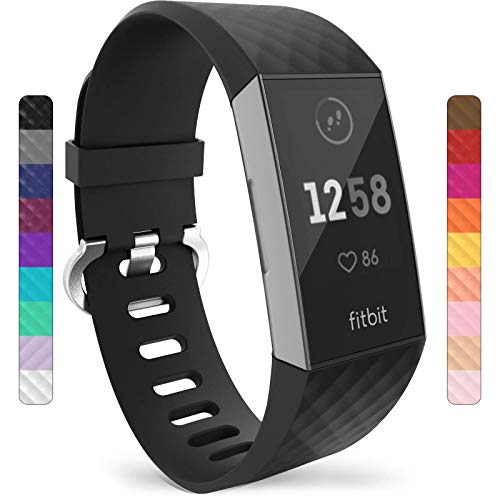 Yousave Accessories Compatible Strap For Fitbit Charge 3, Fitbit Charge 4, Silicone Fitbit Charge 3 Wristband, Sport Wrist Strap for the Fitbit Charge 3 and 4 - Small - Black