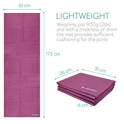 Navaris Foldable Yoga Mat for Travel - 4mm Thick Exercise Mat for Yoga, Pilates, Workout, Gym, Fitness - Non-Slip Folding Portable Outdoor Camping Mat