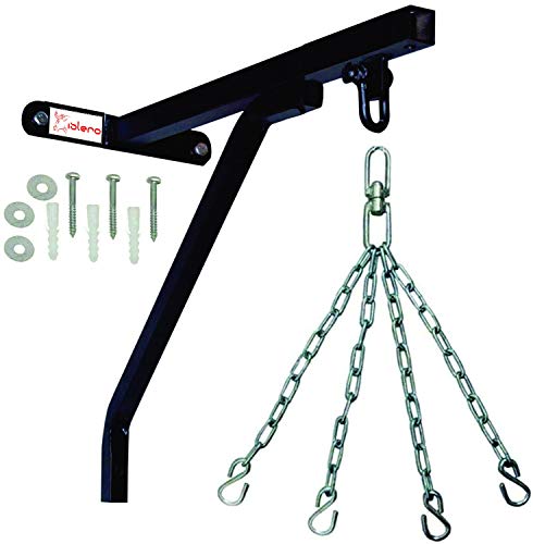 Islero Fitness Boxing Punch Bag Hanging Wall Bracket Ceiling Hook Mount Steel Chain D-Shackle Swivel Indoor Gym Punching Bag Holding Stand Set (Wall Bracket+Chain)
