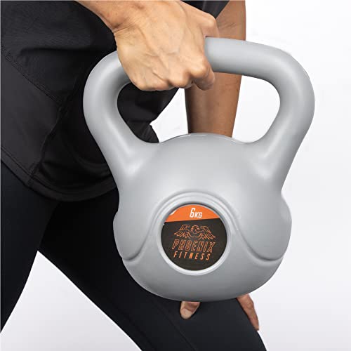 Phoenix Fitness 6KG Silver Vinyl Kettlebell - Heavy Weight Kettle Bell for Strength and Cardio Training - Kettlebells for Home and Gym Fitness Workout Equipment for Bodybuilding and Weight Lifting