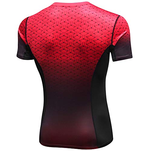 Shengwan Running Tops Men’s Base Layer Compression Shirt Short Sleeve Cool Dry Sport T-Shirt, Gym Fitness Workout Top Red XL