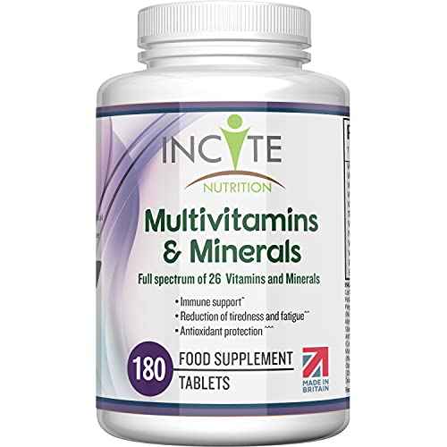 Multivitamins and Minerals | 180 Vegan Tablets | 26 Key Vitamins and Minerals for Women and Men | 6 Months Supply | Multivitamin Supplements 1 a Day Serving | Made in The UK by Incite Nutrition®