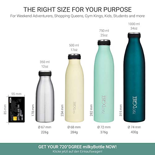 720°DGREE Vaccum Insulated Water Bottle “milkyBottle“ - 750 ml - Insulated, Leakproof, BPA-Free, Thermo Flask - For Sports, Gym, Fitness, School, Kids, Travel, Outdoor, Hot, Cold & Carbonated Drinks