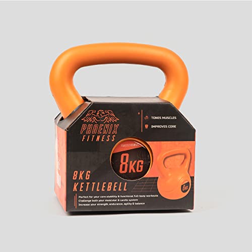 Phoenix Fitness Unisex RY932 Vinyl Kettlebell - Heavy Weight Kettle Bell for Strength and Cardio Training, Orange, 8KG