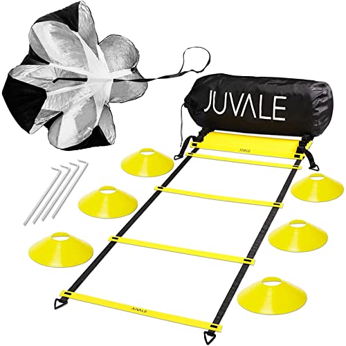 Juvale Agility Training Equipment with Ladder, 6 Disc Cones, Resistance Parachute for Speed Training, Football, Workout, Footwork