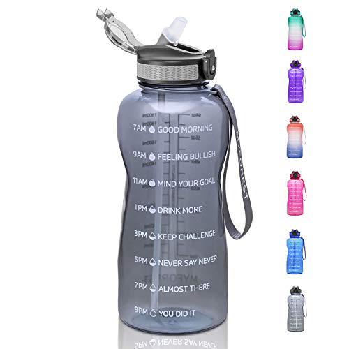 MYFOREST 2.2Litre Water Bottle with Time Markings BPA Free Tritan Material, 2.2L Gym Water Bottle with Straw, 2200ml Hydration Water Bottle for Weight Loss, and Overall Health GRAY