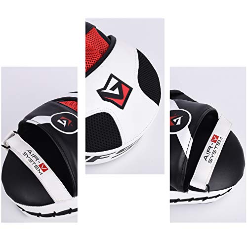 AQF Focus Pads Rex Leather,Hook and Jab Mitts,MMA Kick Boxing Muay Thai Sparring (White/Black)