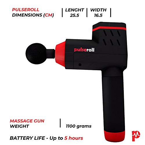 Pulseroll Pro Athlete Grade Percussion Handheld Deep Tissue Muscle Full Size Massage Massger Gun 4 Speeds with 4 Heads & Carry Case Set, Black