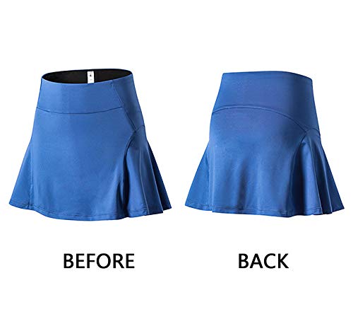 GYDD Women's High-waist Sports Skirt Pants Yoga Fitness Tennis Skirt Lining Anti-light Running Quick-drying Short Skirt blue-M