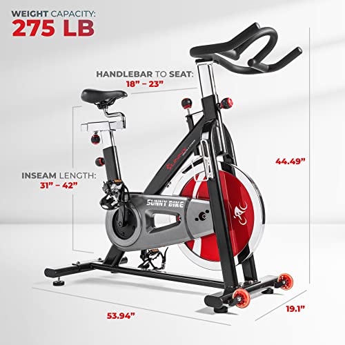 Sunny Health & Fitness Belt Drive Indoor Studio Cycle Bike, 22 KG (49 Pound) Flywheel Grey / Black / Red One Size SF-B1002