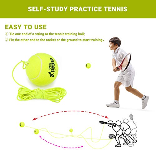 5 Pcs Tennis Balls with Rope, Luckits Practice Tennis Ball for Tennis Self-Study Durable Replacement Balls Elastic String Tennis Trainer Training Ball Tool for Adults Kids Beginner Indoor Outdoor