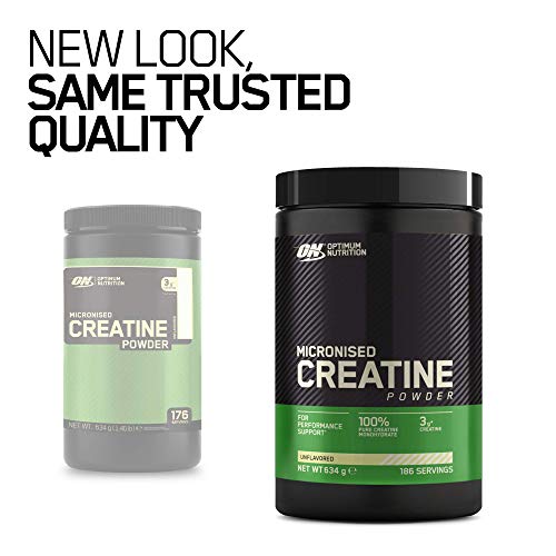 Optimum Nutrition Micronised Creatine Powder, Creatine Monohydrate Powder for Performance, Unflavoured, 186 Servings, 634 g, Packaging May Vary