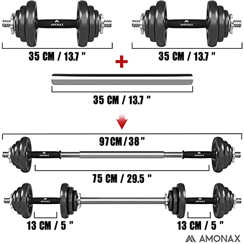 Amonax 20kg Cast Iron Adjustable Dumbbells Weight Set, Barbell Set Men Women, Strength Training Equipment Home Gym Fitness, Dumbell Pair Hand Weight, Bar Bells Free Weights for Weight Lifting