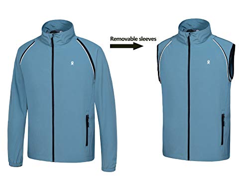 Little Donkey Andy Men's Quick-Dry Running Jacket, Convertible UPF 50+ Cycling Jacket Windbreaker with Removable Sleeves, Blue Gray L