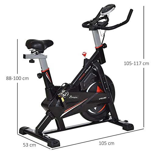 HOMCOM Stationary Exercise Bike 10kg Flywheel Indoor Gym Office Cycling Cardio Workout Aerobic Training Fitness Racing Machine with Adjustable Resistance LCD Monitor Phone and Bottle Holder