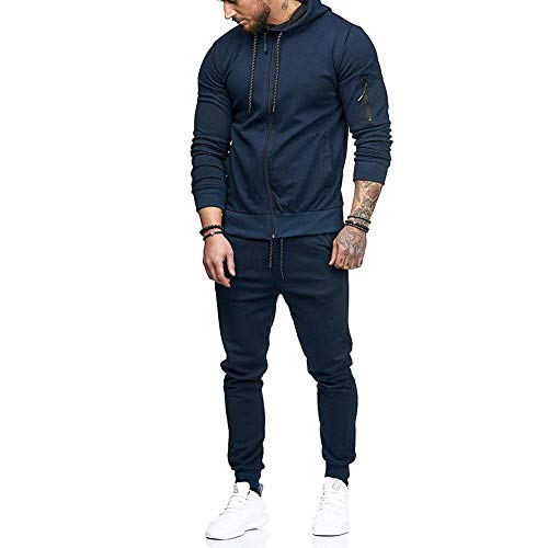 acelyn Mens Tracksuit Set Long Sleeve Zip Hoodie Gym Jogging Bottoms Casual Sports Trousers Navy, M