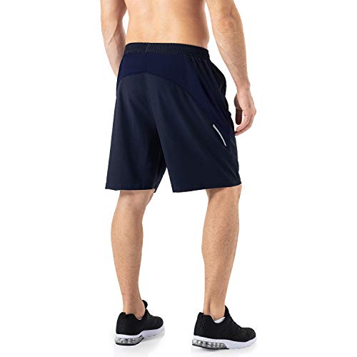 HMIYA Men's Sport Shorts Quick Dry Running Gym Casual Short Lightweight with Zip Pockets(Navy,EU-L/US-M)