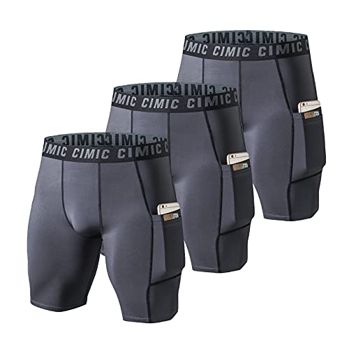 frueo 3 Pack Mens Compression Shorts Quick Dry Running Shorts for Men with Phone Pocket Sport Shorts for Training Riding Gym（0409） 3Gray-S