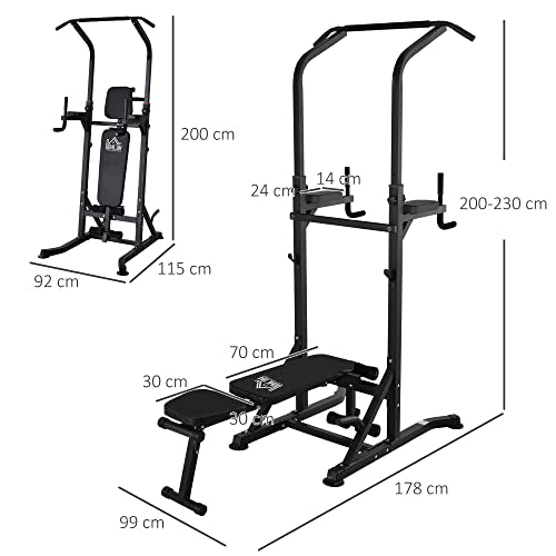 HOMCOM Multifunction Power Tower w/Bench Home Workout Dip Station Push-up Bars Fitness Equipment Office Gym Training