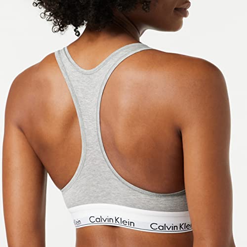Calvin Klein - Women's Bralette - Modern Cotton - 53% Cotton 35% Modal 12% Elastane - Grey - Cotton Modal Blend - Racerback Styling - Unlined, No Padding - Calvin Klein Logo Print - Size