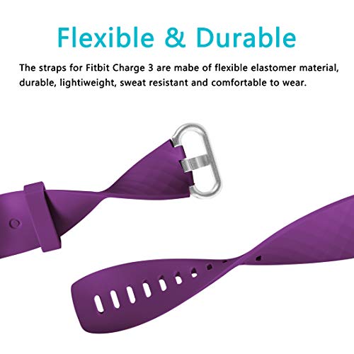 Faliogo 2 Pack Replacement Strap Compatible with Fitbit Charge 3 Strap/Fitbit Charge 4 Strap, Soft Sports Watch Strap Wristbands for Women Men, Small, Lavender/Plum - Gym Store