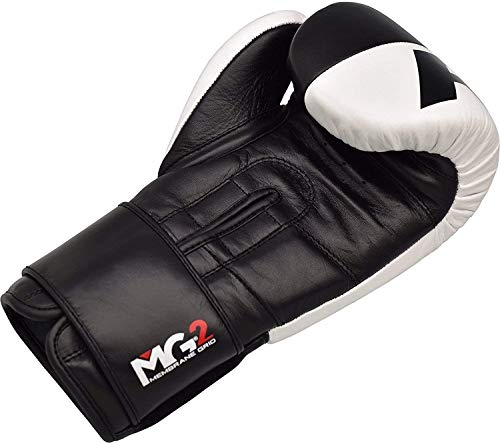 RDX Boxing Gloves Training Sparring Punching Glove Cow Hide Leather Muay Thai Fighting Bag Mitts kickboxing, Black/White, 14 oz