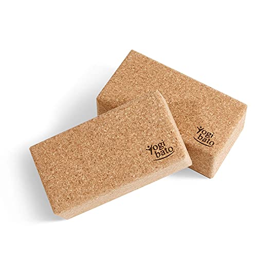 Yogibato Yoga Block Cork made in Portugal & E-Book with Exercises | Yoga Brick 2 pcs | Natural Cork Brick for Pilates, Fitness and Exercise - Yoga Block 100% Natural Cork