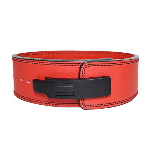 AALYANZ Lever Belt Made of Cow MILD Leather 13MM Belt for Men & Women Lower Back Support for Weightlifting (RED, Small)