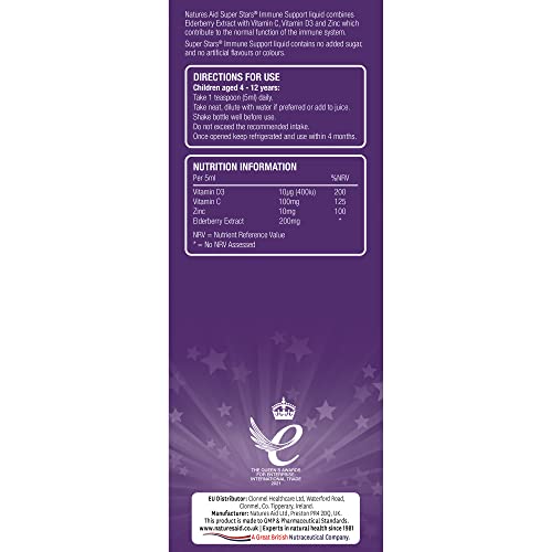Natures Aid Super Stars Immune Support for Children, Natural Blackcurrant Flavour, 150ml - Gym Store