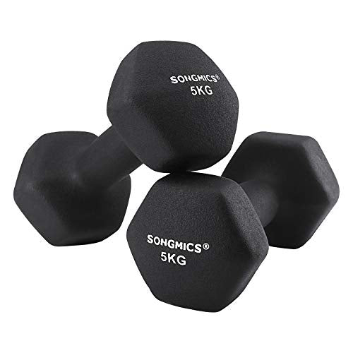SONGMICS Set of 2 Dumbbells Weights Vinyl Coating Gym and Home Workouts Waterproof and Non-Slip with Matte Finish 2 x 5 kg SYL60BK