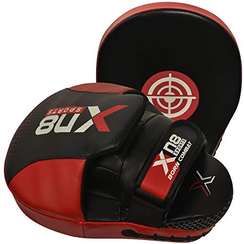 XN8 Boxing Pads MMA Focus Mitts- Adjustable Strap Curved Hook and Jab Hand Padded Target Strike Shield Great for Punching- Martial Arts-Muay Thai Training-Kickboxing-Karate Red