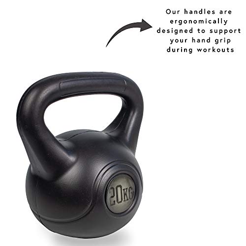 Phoenix Fitness 20KG Black Vinyl Kettlebell - Heavy Weight Kettle Bell for Strength and Cardio Training - Kettlebells for Home and Gym Fitness Workout Equipment for Bodybuilding and Weight Lifting