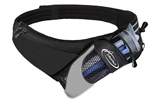 AiRunTech Upgraded No Bounce Hydration Belt Can be Cut to Size Design Strap for Any Hips for Men Women Running Belt with Water Bottle Holder with Large Pocket Fits Most Smartphones (Black)