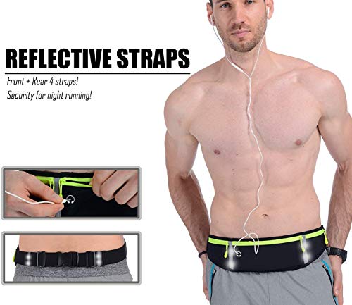LocoJoy Best Comfortable Adjustable Running Belt with Reflective Strip that Fit All Phone Models and Fit All Waist Sizes for Running, Workouts, Outdoor Sports, Training Money Belt & More,Black