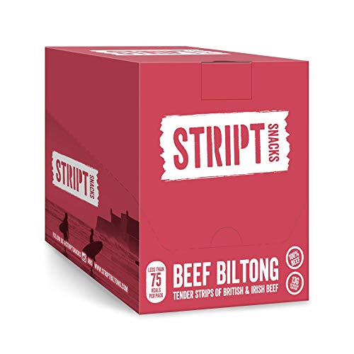 Stript Snacks Beef Biltong - Red Chilli - 10x25g - Beef Jerky, High Protein, Healthy Snack, Low in kcals.