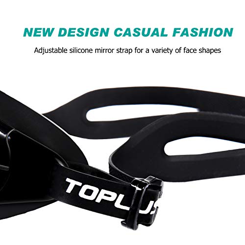 TOPLUS Swimming Goggles, No Leaking Anti Fog UV Protection Swim Goggles Soft Silicone Nose Bridge for Men, Women, Junior, Kids (Black)