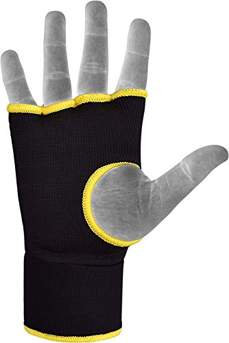 RDX Training Boxing Inner Gloves Hand Wraps MMA Fist Protector Bandages Mitts, Black Yellow, M
