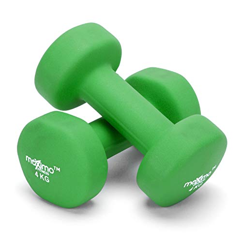 Neoprene Dumbbell Weights (Sold as One Pair) - 0.5kg, 1kg, 2kg, 3kg, 4kg, 5kg - Perfect Hand Weights for Strength Building, Muscle Toning, Home Gym and Rehabilitation. (Green - 4kg x 2)