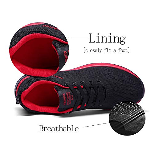 ZXWFOBEY Men's Trainers Road Running Shoes Lightweight Athletic Sneakers Slip on Walking Gym Sport,Black Red, 11 UK
