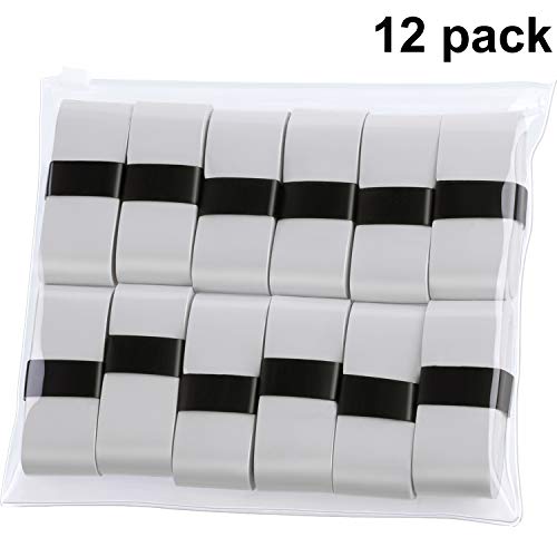 12 Pieces Tennis Badminton Racket Overgrips for Anti-slip and Absorbent Grip (White)