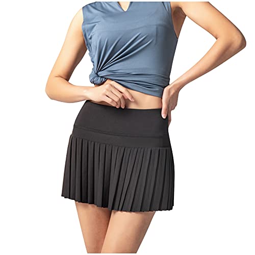 DOLDOA Women's Active Pleated Skort Athletic Stretchy Pleated Tennis Skirt for Running Golf Workout(Black,S)