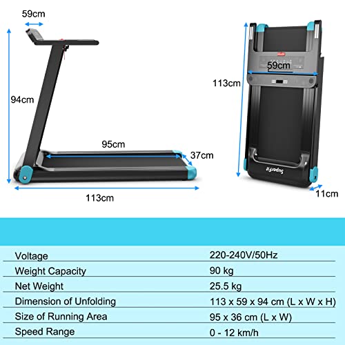 Maxmass Foldable Treadmill, Motorized Treadmill with APP Control, Bluetooth Audio, LED Monitor and Device Holder, Running Walking Machine for Home & Gym (Navy)