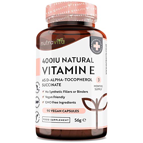 Vitamin E 400IU D-Alpha Tocopherol – 100% Natural Vitamin E – 90 Vegan Capsules – Highly Absorbable – 3 Month Supply – Protects Cells from Oxidative Stress – Made in The UK by Nutravita - Gym Store | Gym Equipment | Home Gym Equipment | Gym Clothing
