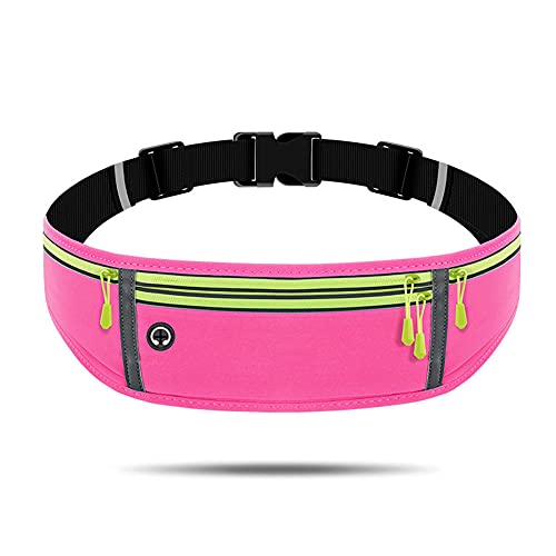 Lightweight Running Belt Waterproof Running Waist Pack with 4 Zip Pockets Sport Waist Bag with Adjustable Elastic Strap for Phone Holder Bumbags for Men Women Outdoors, Hiking, Cycling-Pink