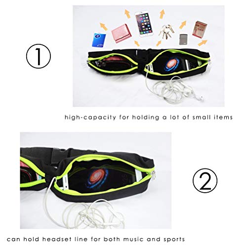 2 Pack Running Belt, Adjustable Big Pocket Running Bag Elastic Strap Waist Pack with 2 Expandable Pockets Fits Mobile Phone Key Clip for Exercise,Hiking,Cycling& Walking